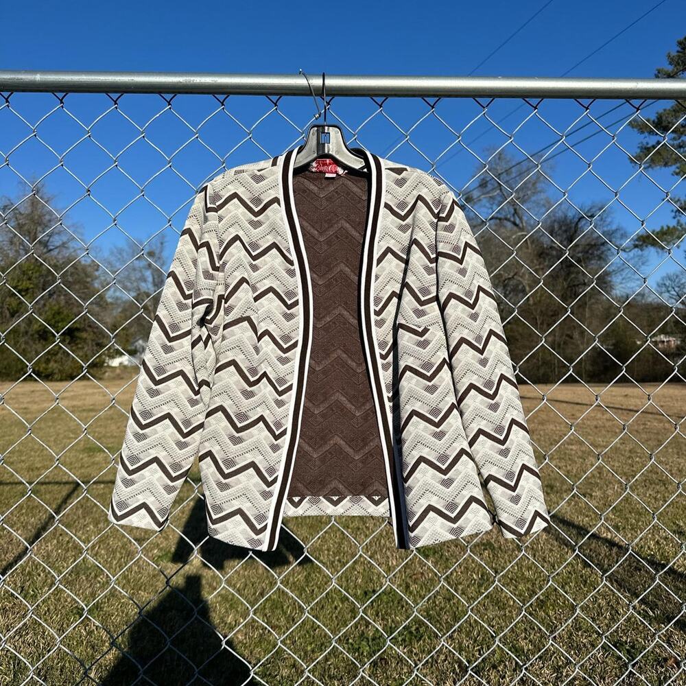 Vintage White and Brown Chevron Cardigan/Open Blazer